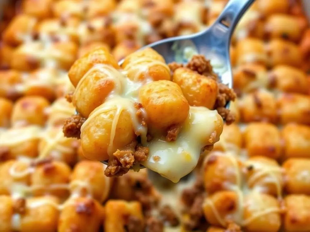 Cheesy Tater Tot Casserole with ground beef, a comforting dirt cheap dinner for busy moms Cheesy Tater Tot Casserole with ground beef, a comforting dirt cheap dinner for busy moms