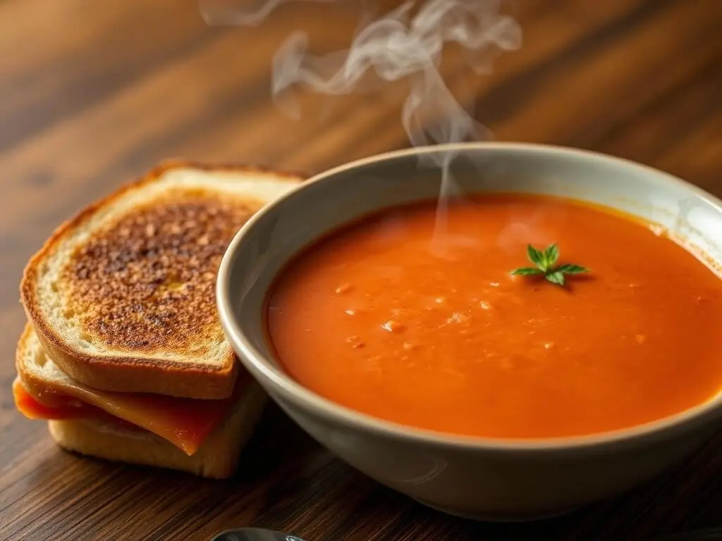 Creamy Tomato Soup with Grilled Cheese sandwich, a comforting dirt cheap dinner for busy moms Creamy Tomato Soup with Grilled Cheese sandwich, a comforting dirt cheap dinner for busy moms