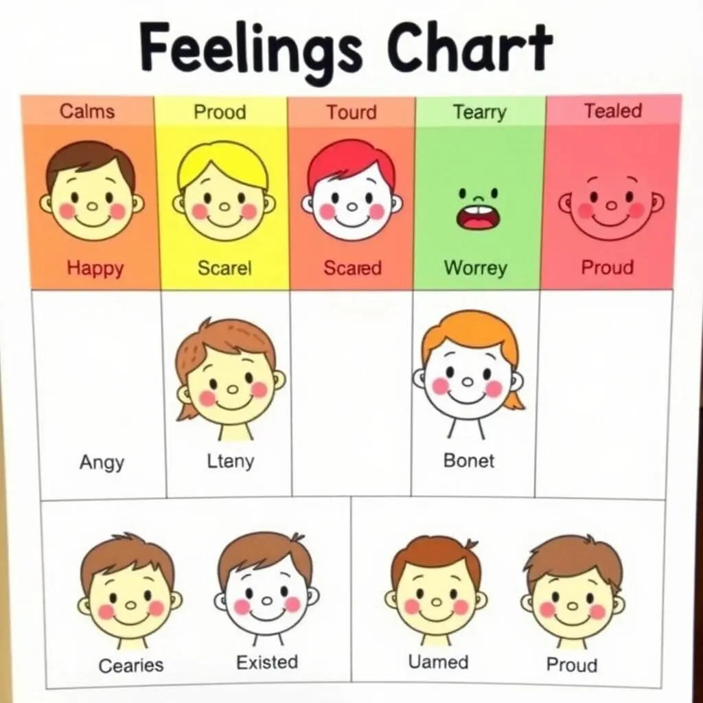 Feelings chart showing different emotions with facial expressions to help children identify their feelings Feelings chart showing different emotions with facial expressions to help children identify their feelings