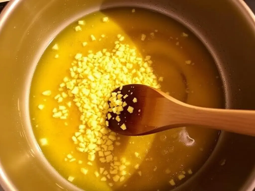 Making the garlic butter sauce in a skillet for Cheesy Penne Making the garlic butter sauce in a skillet for Cheesy Penne