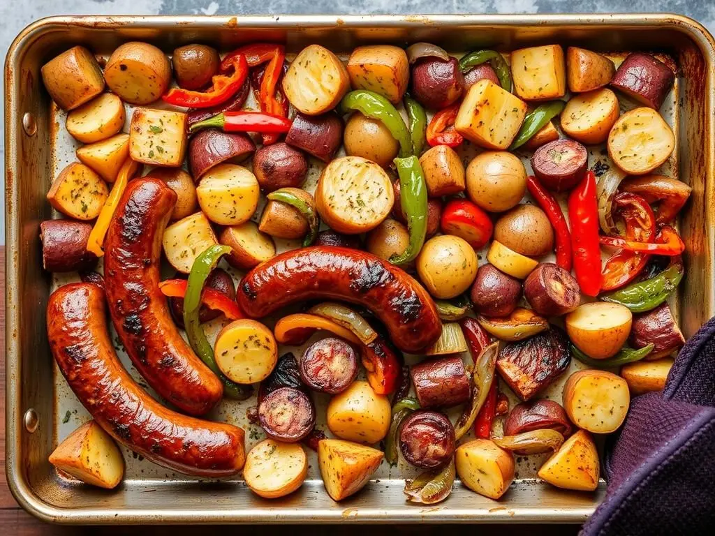 Sheet Pan Sausage & Vegetables fresh from the oven, an easy dirt cheap dinner for busy moms Sheet Pan Sausage & Vegetables fresh from the oven, an easy dirt cheap dinner for busy moms