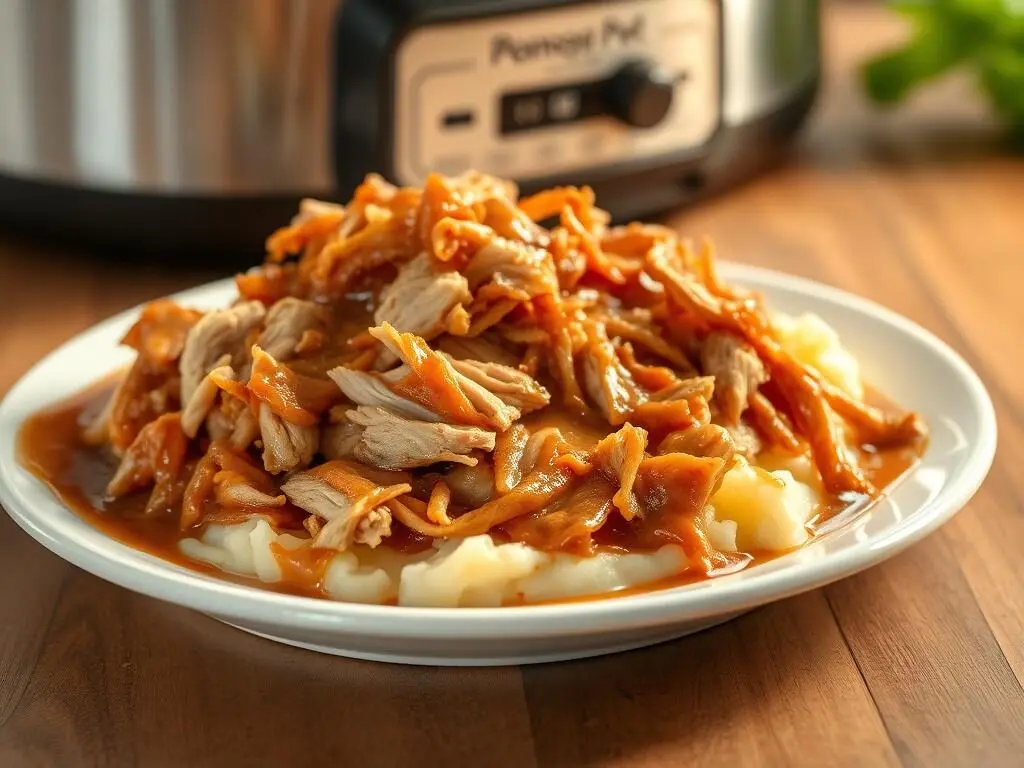Slow Cooker Chicken & Gravy served over mashed potatoes, an easy dirt cheap dinner for busy moms Slow Cooker Chicken & Gravy served over mashed potatoes, an easy dirt cheap dinner for busy moms