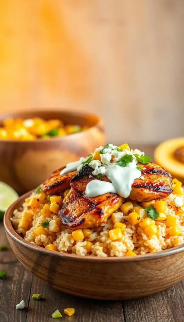 Mexican Street Corn Chicken Rice Bowl