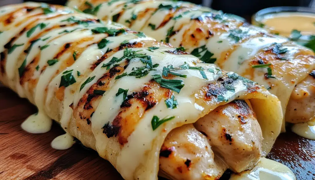 Savor the taste of cheesy garlic chicken wraps