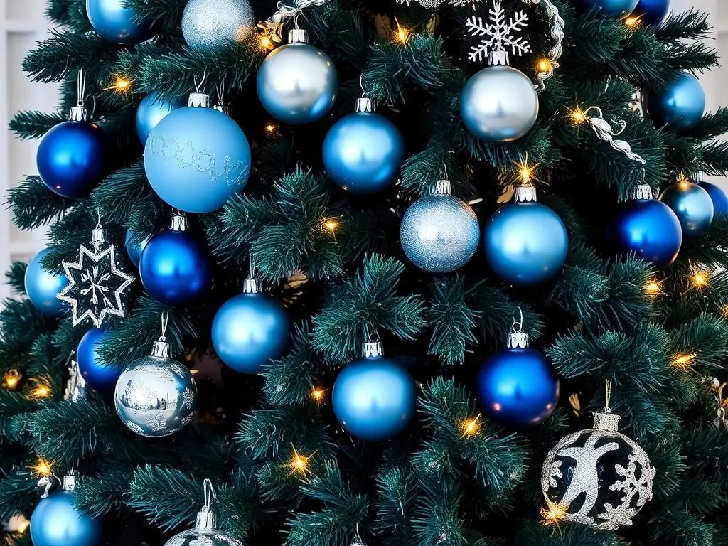 Christmas tree with ombre effect from light to dark blue decorations