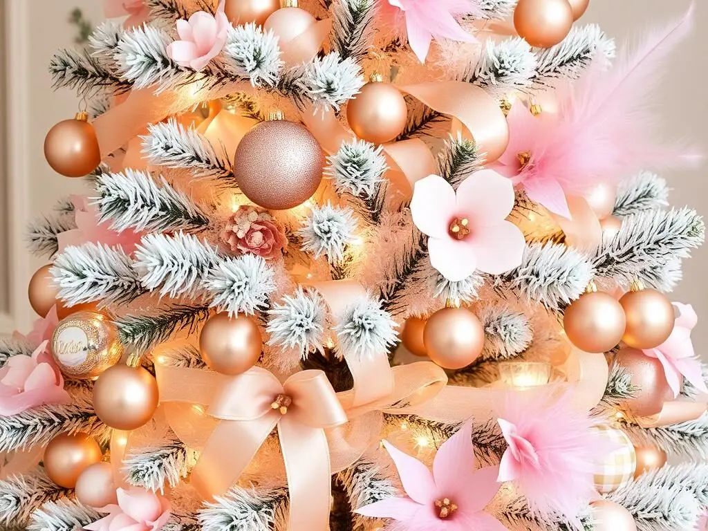 Elegant Christmas tree with champagne, gold and blush pink decorations