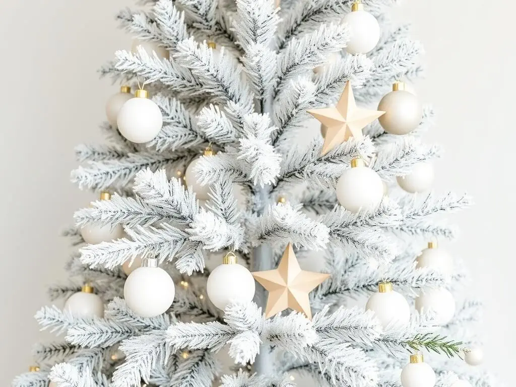 Nordic Frost Christmas Tree with white and silver decorations on a flocked tree
