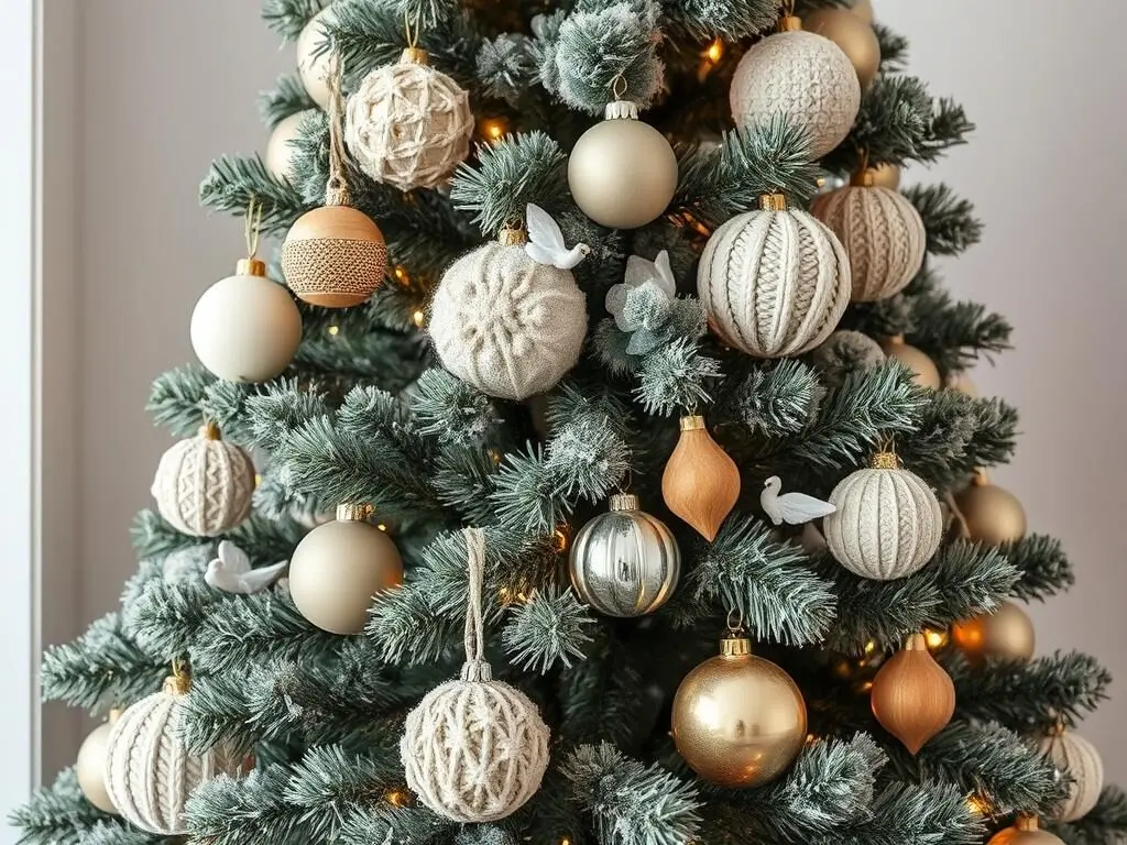 Single-color Christmas tree with various textures and materials in the same tone