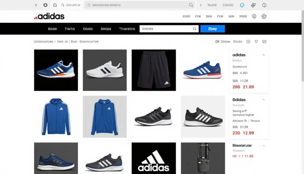 Adidas official eBay store featuring athletic wear, shoes, and accessories