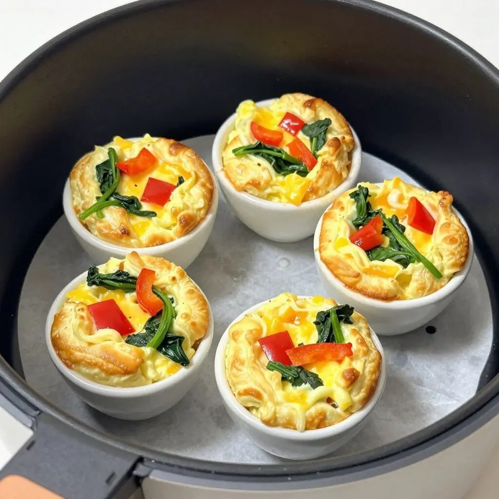 Air fryer egg cups with cheese and vegetables