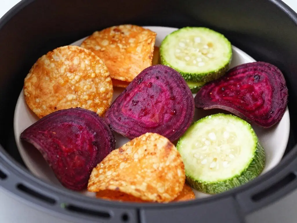 Assorted vegetable chips made in an air fryer