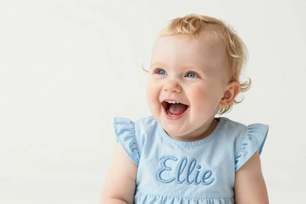 Baby girl named Ellie laughing