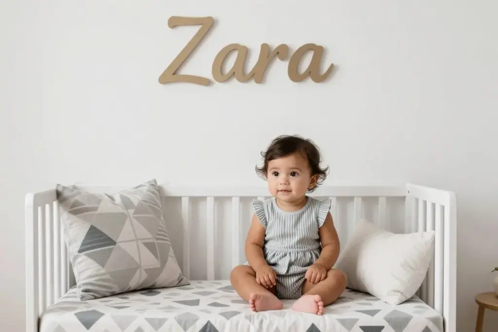Baby girl named Zara in modern nursery