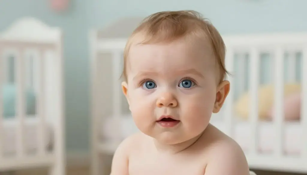 Baby girl with forgotten name Jessica looking at camera