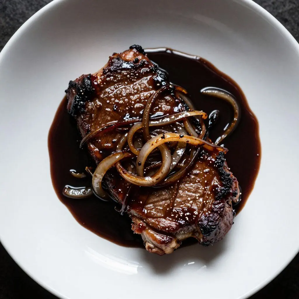 Balsamic glazed pork chops with caramelized onions