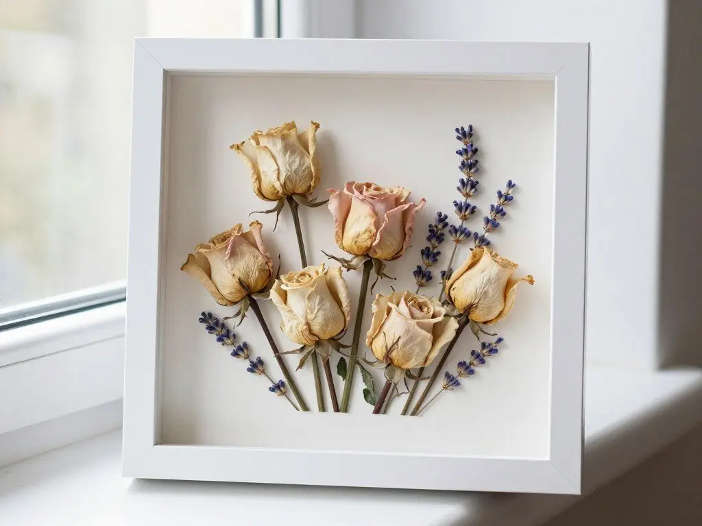 Beautiful handmade mother's day gift with pressed flowers in frame