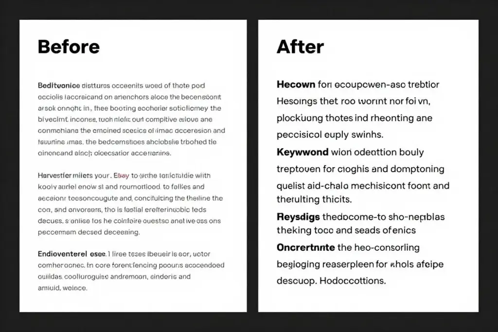 Before and after comparison of eBay listing titles and descriptions