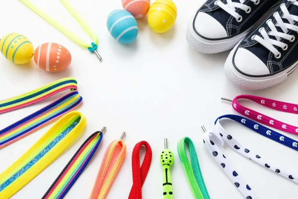 Bright colorful shoelaces in fun patterns for kids shoes