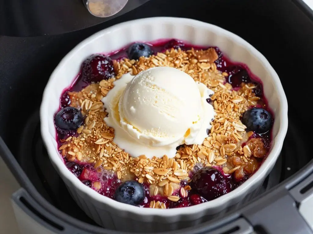 Bubbling air fryer berry crisp with oat topping