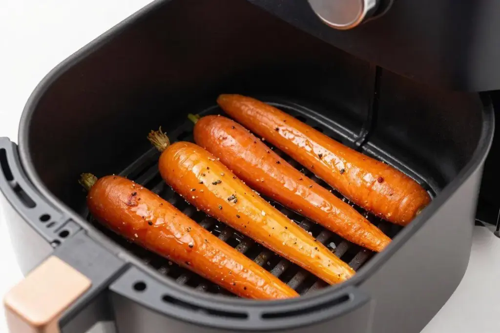 Caramelized carrot sticks with herbs in air fryer