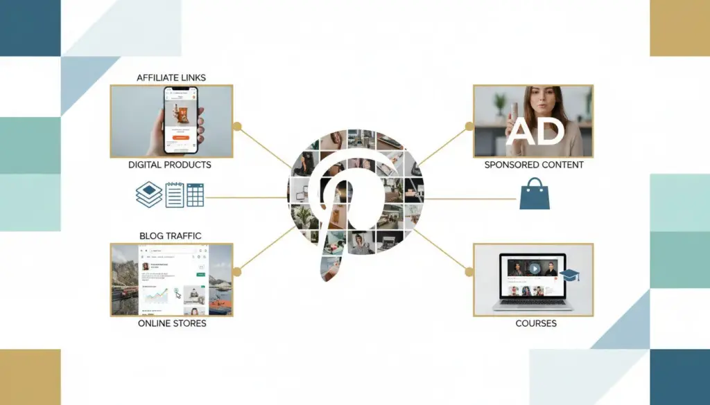Collage showing different ways to make money on Pinterest