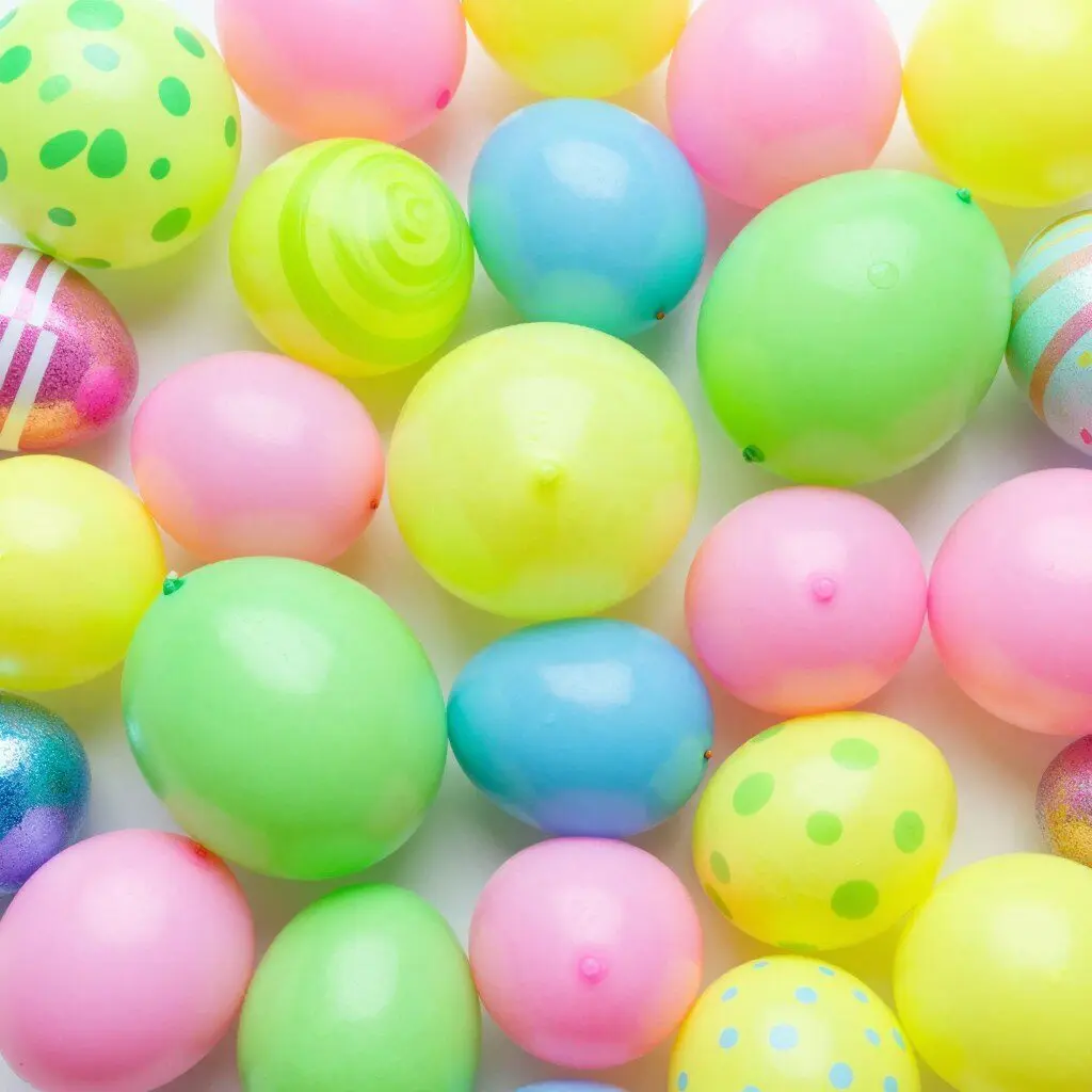 Collection of colorful bouncy balls in various sizes for Easter eggs