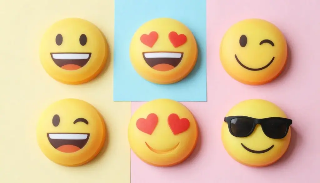 Collection of colorful emoji paper squishies with different expressions