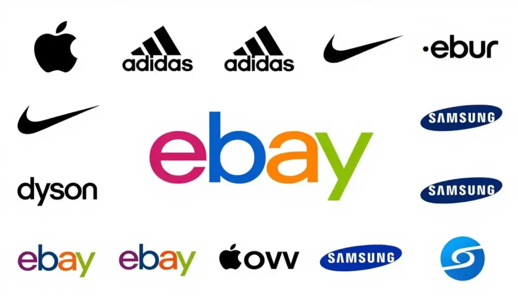 Collection of famous brand logos that sell officially on eBay in 2026
