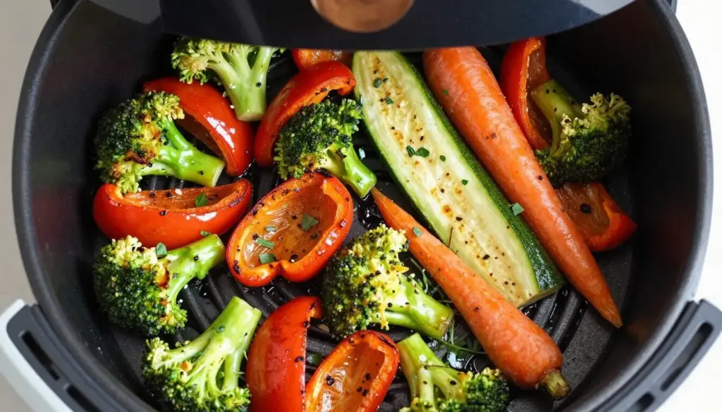 Colorful air fryer roasted vegetable medley
