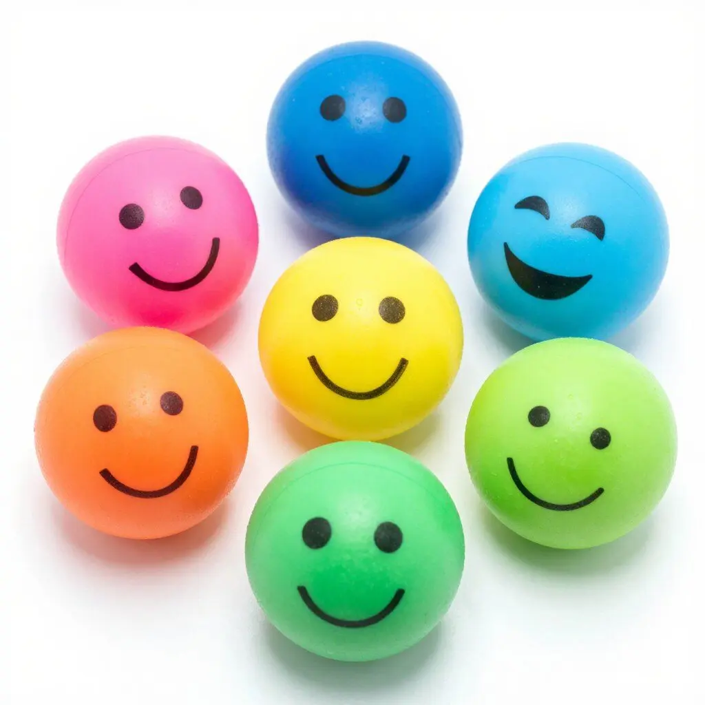 Colorful completed stress ball squishies with drawn faces
