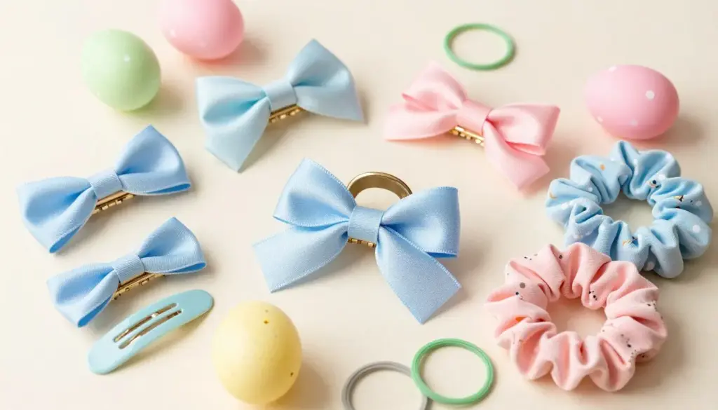 Colorful hair clips, bows, and scrunchies for Easter eggs