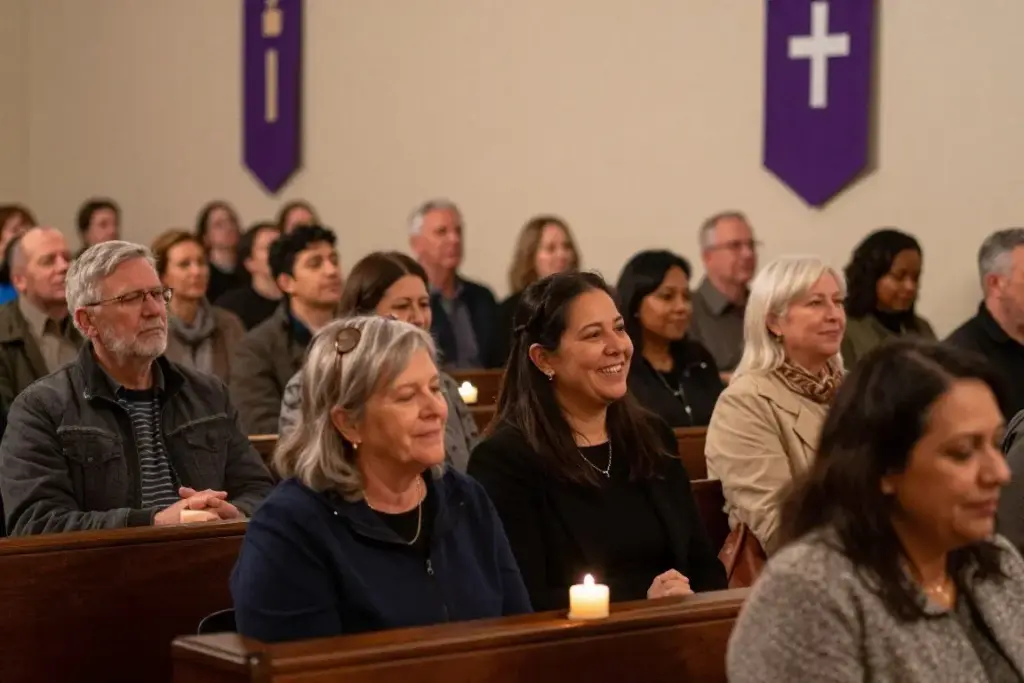 Community gathering for Lent worship service showing fellowship and shared spiritual journey