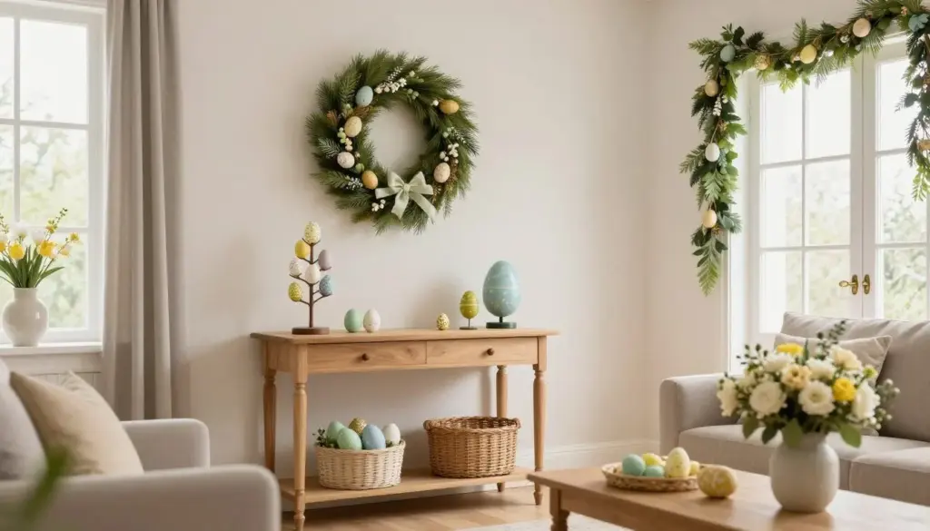 Complete Easter decorated home interior showing multiple decoration ideas together