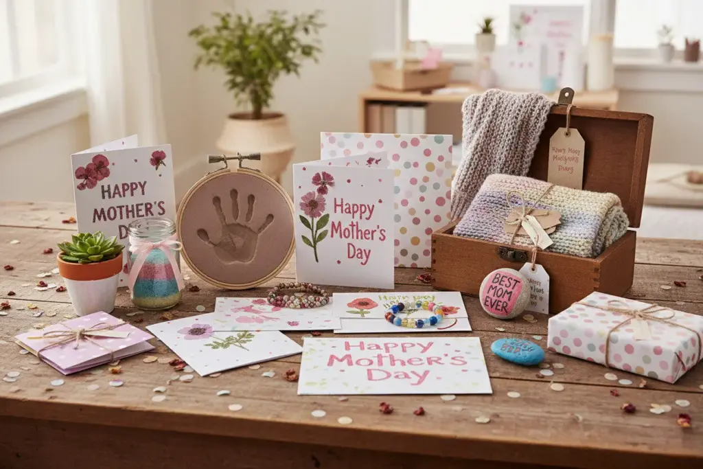 Completed DIY Mother's Day gifts arranged together