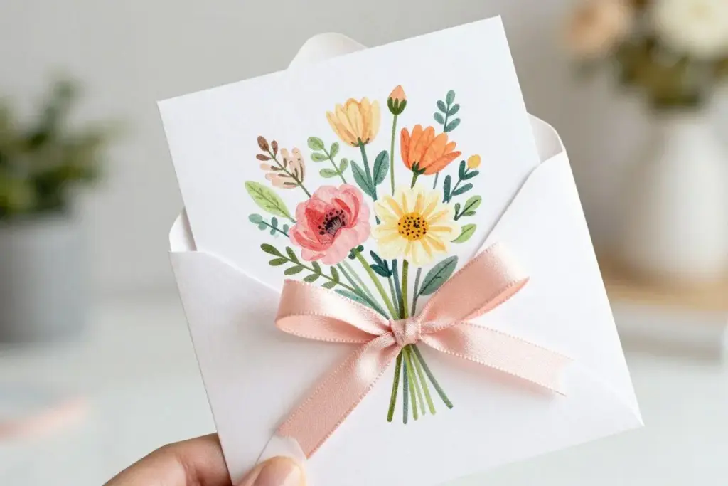 Completed Mother's Day card with flowers ready to give