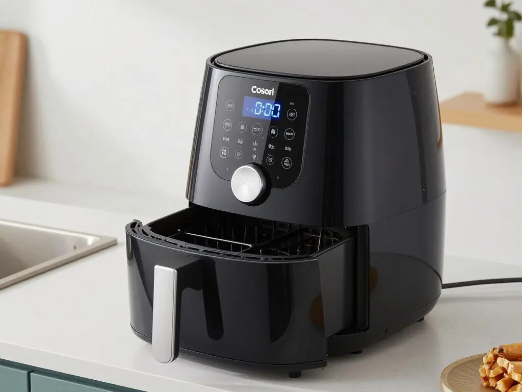 Cosori TurboBlaze Air Fryer showing sleek design and digital display