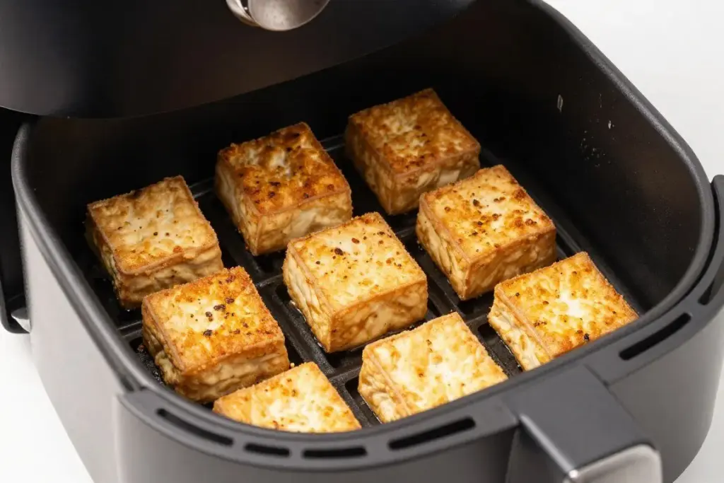 Crispy cubed tofu with perfect texture from air fryer