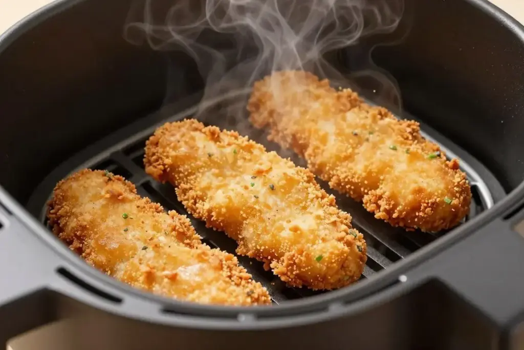 Crispy frozen chicken tenders cooked to perfection in air fryer