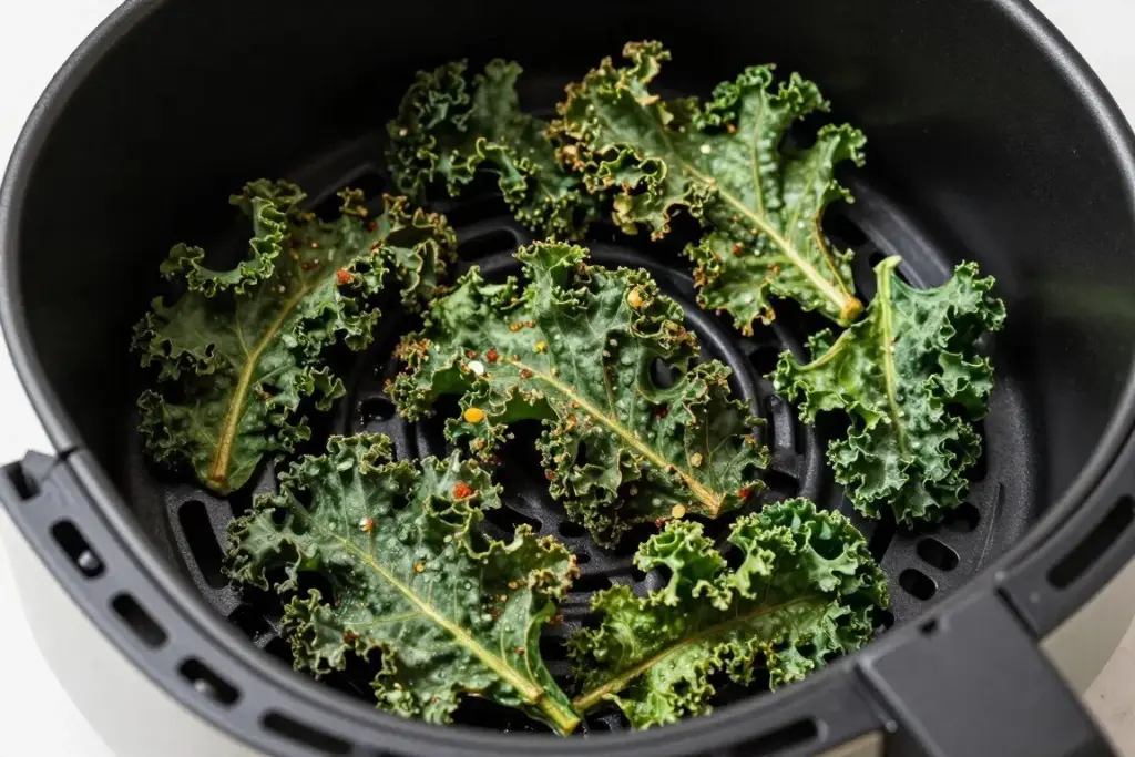 Crispy kale chips with seasonings in air fryer