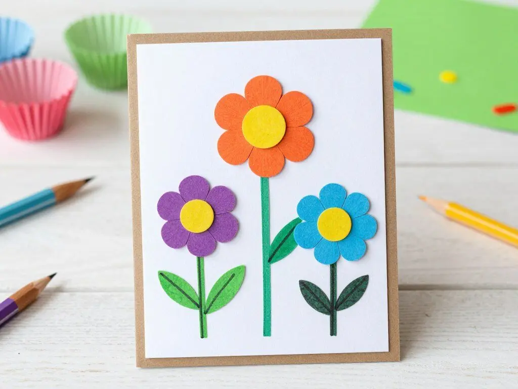 Cupcake liner flower card DIY for kids