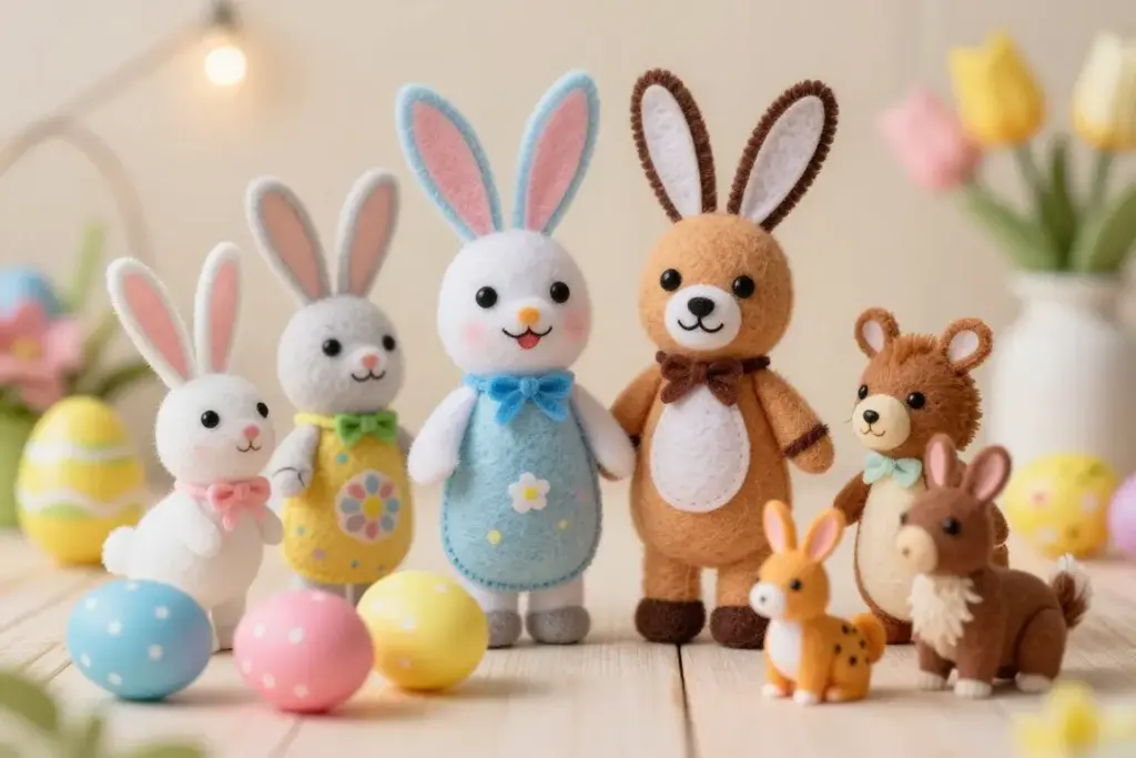 Cute finger puppets and small animal figurines for Easter entertainment