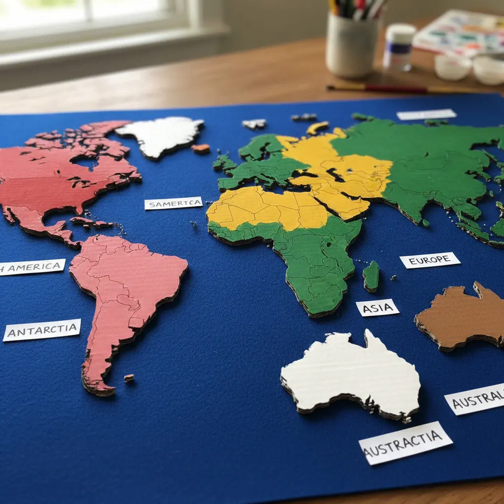 DIY geography puzzle map of continents