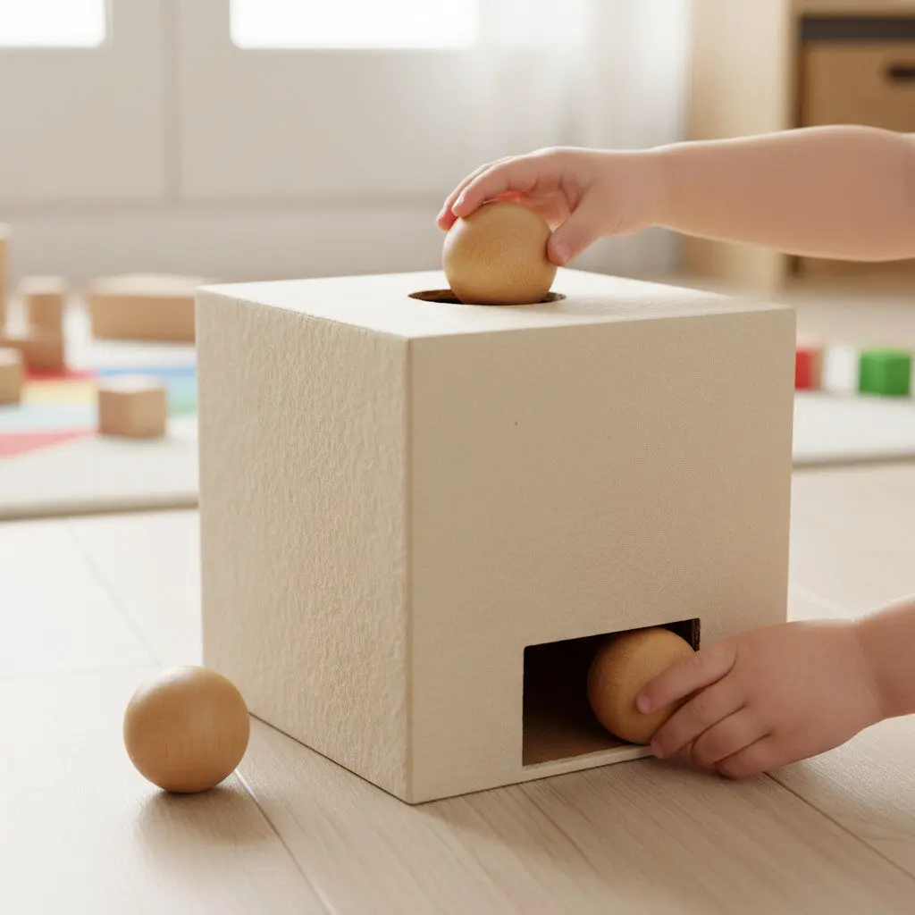 DIY object permanence box with ball