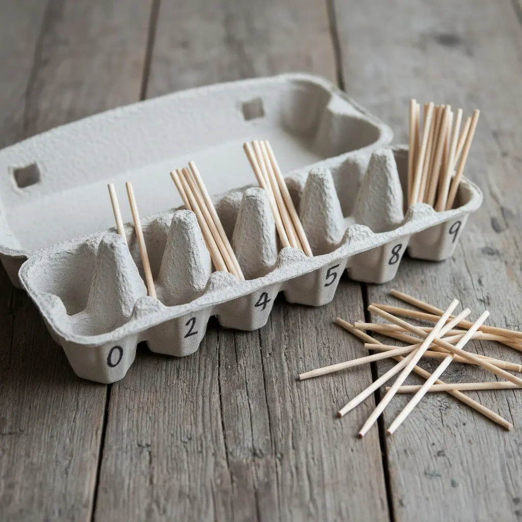 DIY spindle box with compartments and wooden sticks