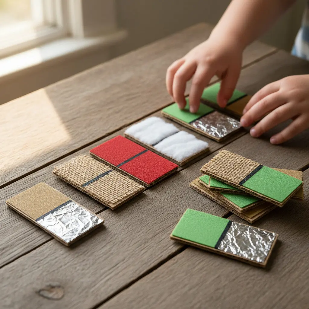 DIY texture dominoes made from cardboard and materials