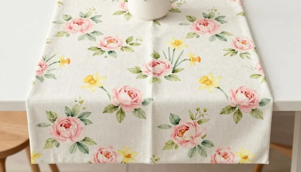 Decorative Easter table runner with spring floral pattern Decorative Easter table runner with spring floral pattern
