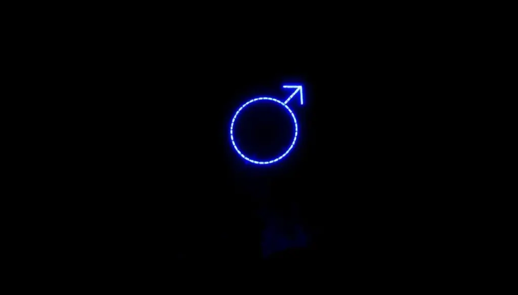 Drone light show forming blue boy symbol in night sky for gender reveal