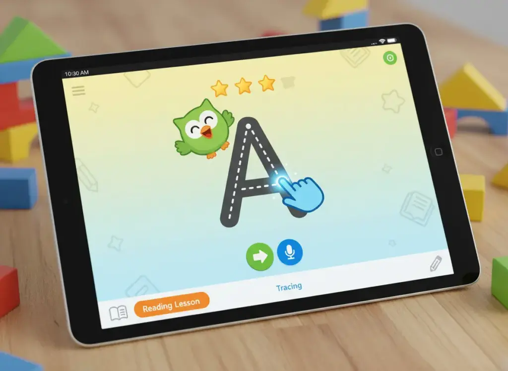 Duolingo ABC reading app with letter learning interface