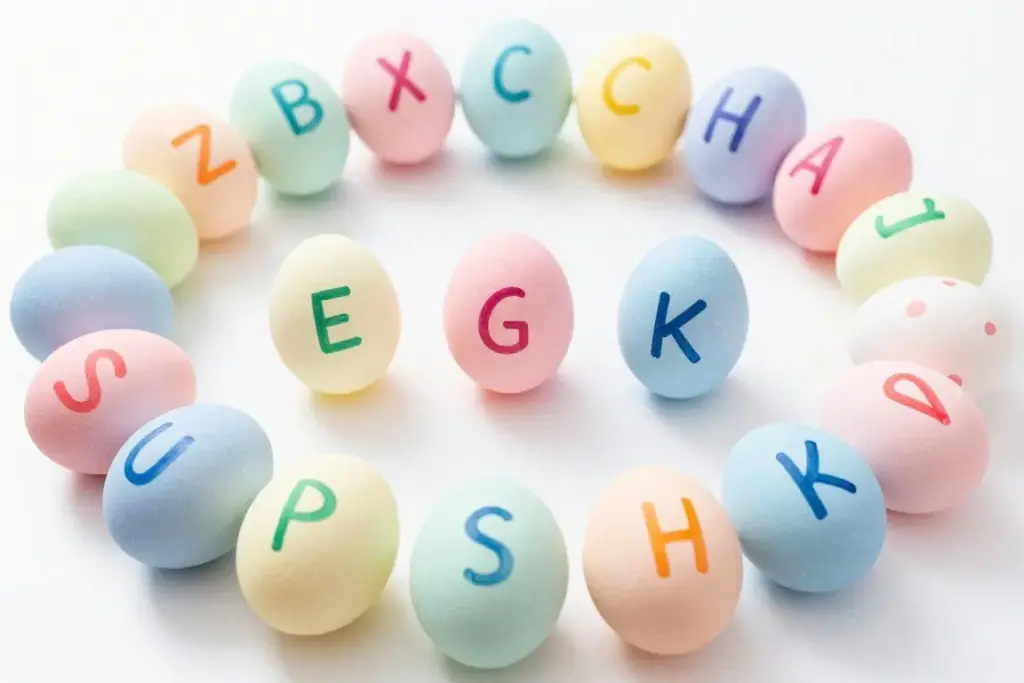 Easter eggs labeled with alphabet letters for educational hunt Easter eggs labeled with alphabet letters for educational hunt