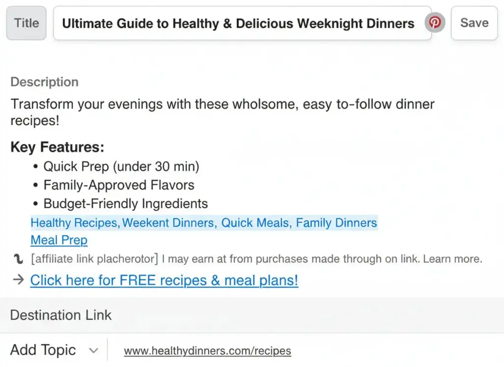 Example of well-written Pinterest pin description with keywords